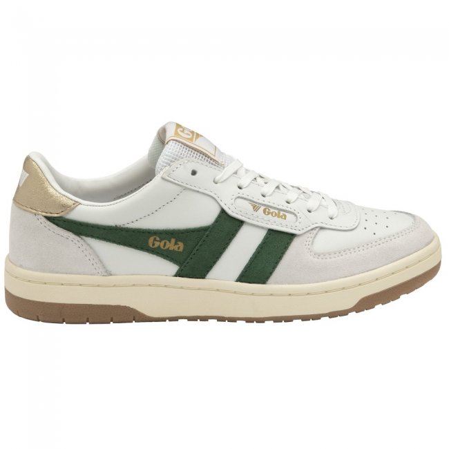 Gola Classics Women's Hawk Sneakers - White/Dark Green/Gold