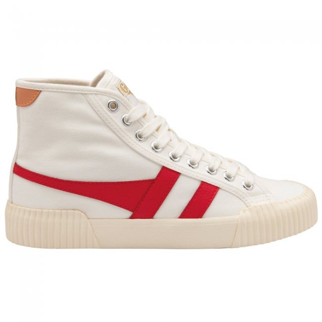 Vegan Gola Classics Women's Rally High Plimsoll Sneakers - Off White/Red/Apricot