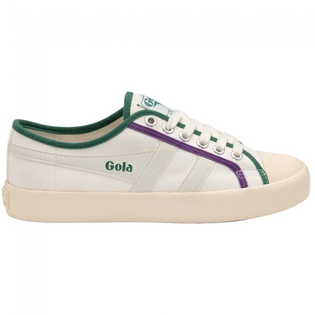 Vegan Gola Classics Women's Coaster Smash - Off White/Dark Green/Purple
