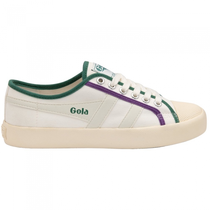 Vegan Gola Classics Women's Coaster Smash - Off White/Dark Green/Purple