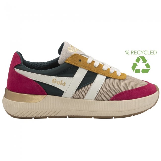 Gola Classics Women's Raven Sneakers - Wheat/Evergreen/Fuchsia