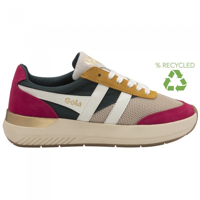 Gola Classics Women's Raven Sneakers - Wheat/Evergreen/Fuchsia