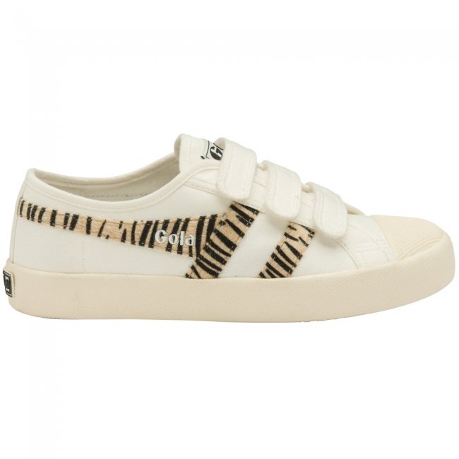 Vegan Gola Classics Women's Coaster Safari Strap Sneakers - Off White/Zebra