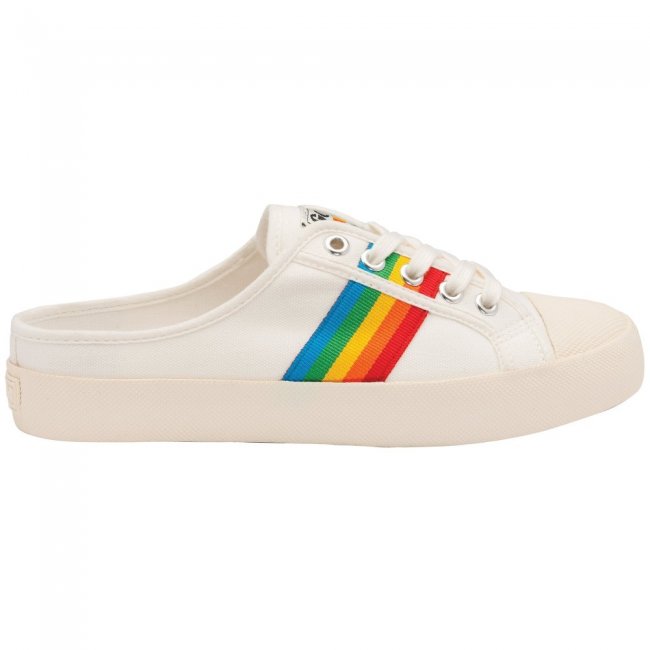 Vegan Gola Classics Women's Coaster Rainbow Mule Plimsolls - Off White/Multi