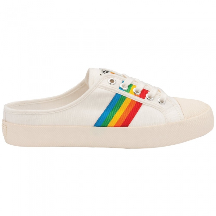 Vegan Gola Classics Women's Coaster Rainbow Mule Plimsolls - Off White/Multi