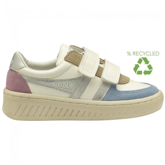 Gola Classics Kids' Grandslam Quadrant Strap Sneakers - Off White/Air/Silver/Candy
