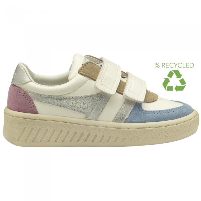 Gola Classics Kids' Grandslam Quadrant Strap Sneakers - Off White/Air/Silver/Candy