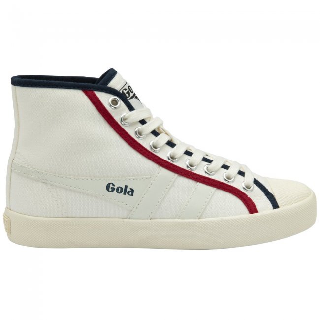 Vegan Gola Classics Women's Coaster Smash High - Off White/Navy/Deep Red