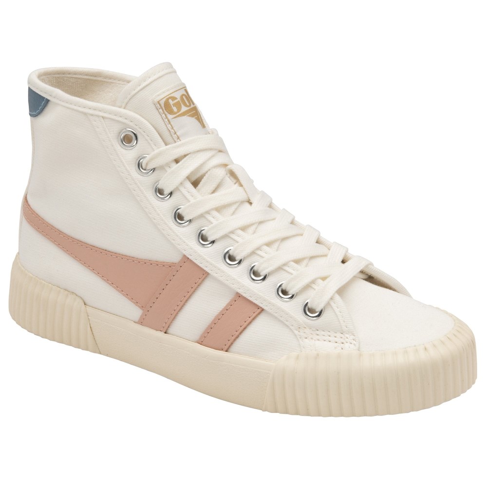 Vegan Gola Classics Women's Rally High Plimsoll Sneakers - Off White/Pearl Pink/Iceberg