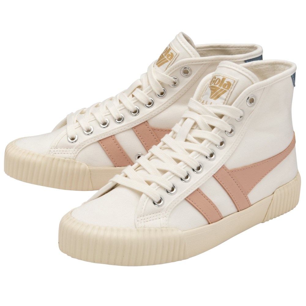 Vegan Gola Classics Women's Rally High Plimsoll Sneakers - Off White/Pearl Pink/Iceberg