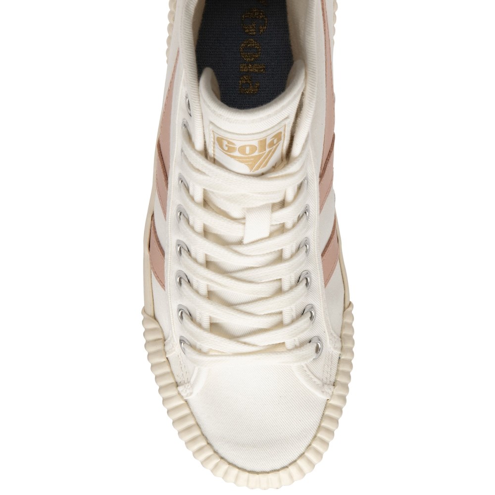 Vegan Gola Classics Women's Rally High Plimsoll Sneakers - Off White/Pearl Pink/Iceberg