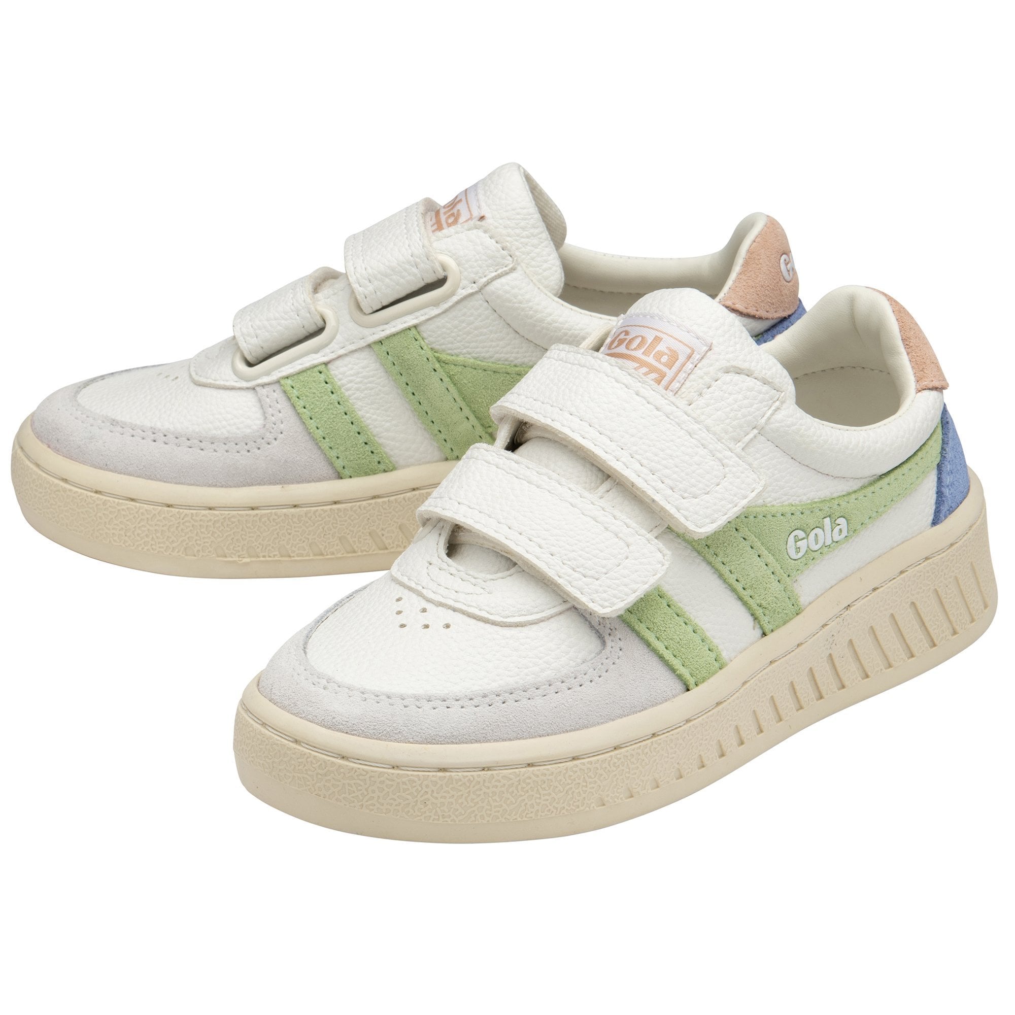 Gola Classics Kids' Grandslam Trident Strap Sneakers - White/Patina Green/Pearl Pink