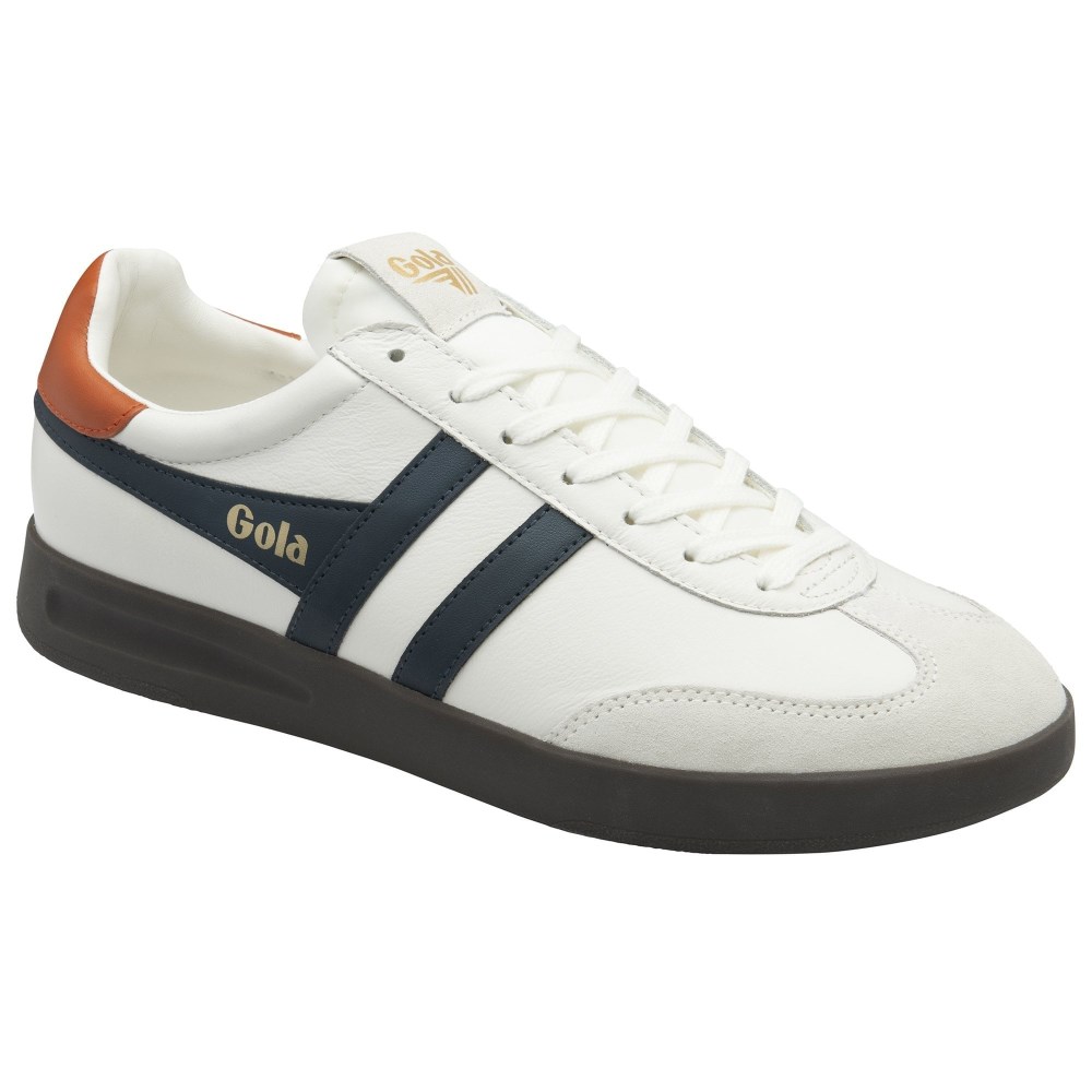 Gola Classics Men's Cyclone Leather Sneakers - White/Navy/Moody Orange/Dark Gum