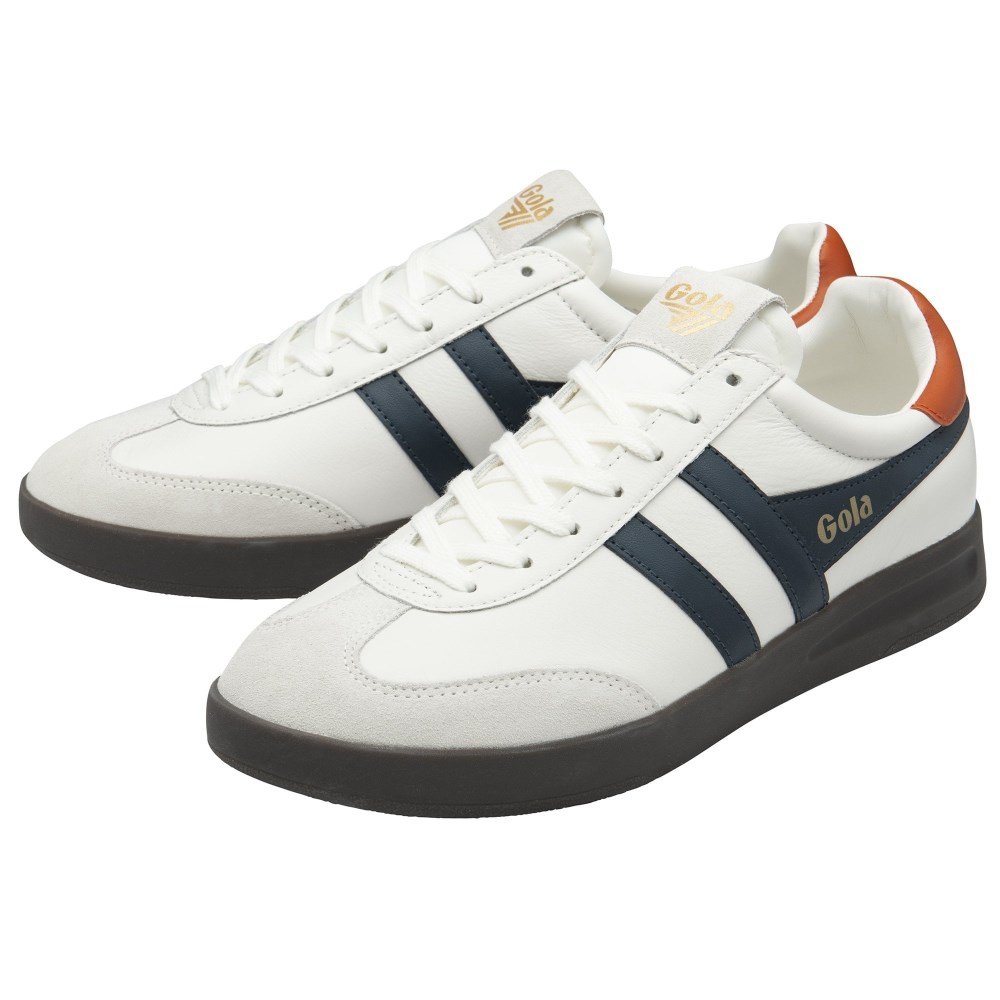 Gola Classics Men's Cyclone Leather Sneakers - White/Navy/Moody Orange/Dark Gum