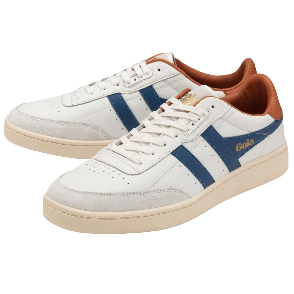 Gola Classics Men's Contact Leather Sneakers - White/Marine Blue/Moody Orange