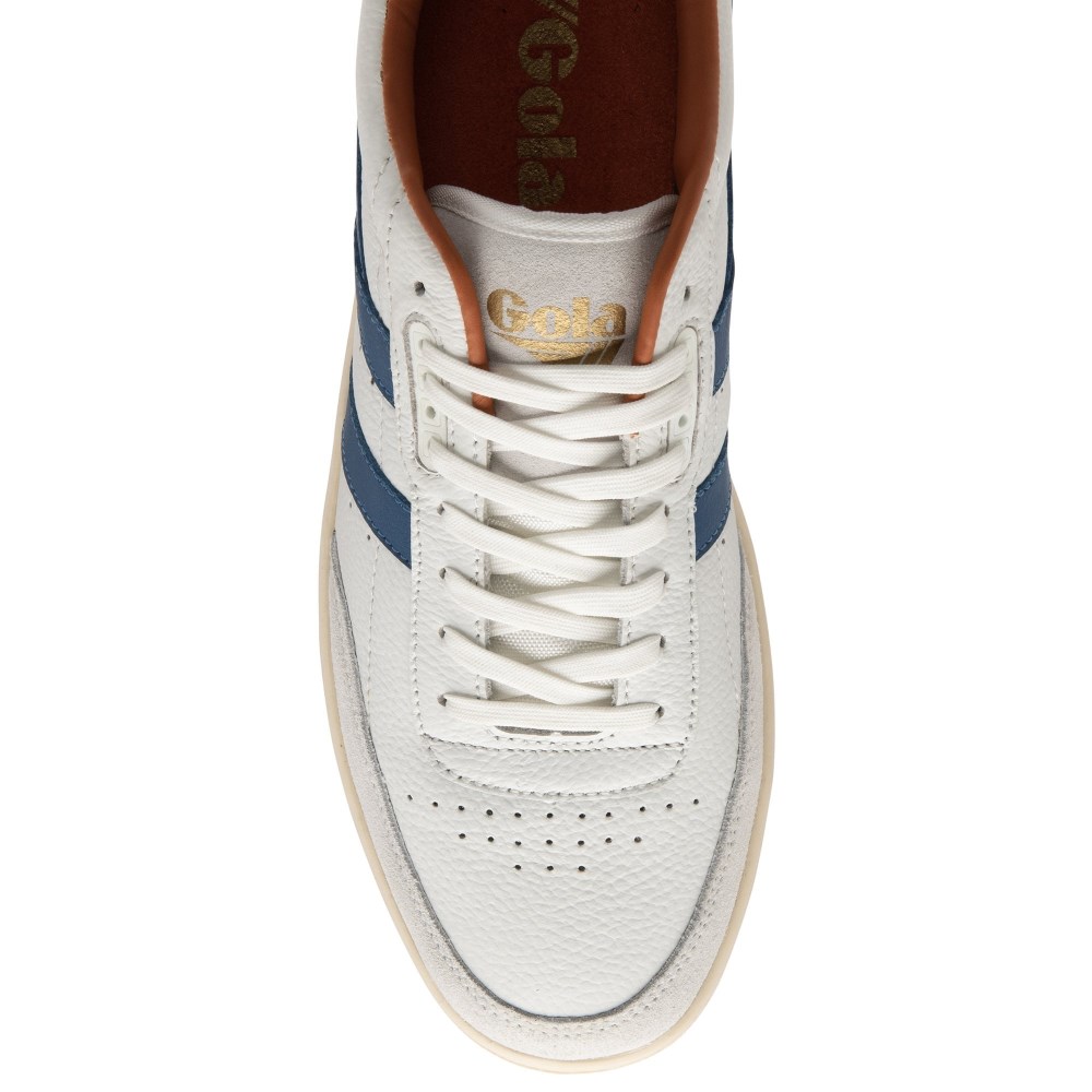 Gola Classics Men's Contact Leather Sneakers - White/Marine Blue/Moody Orange