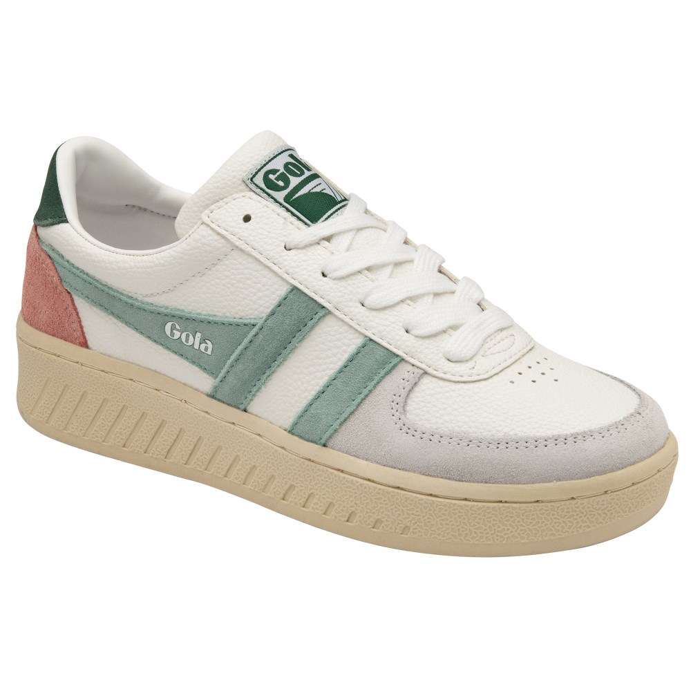 Gola Classics Women's Grandslam Trident Sneakers - White/Green Mist/Evergreen