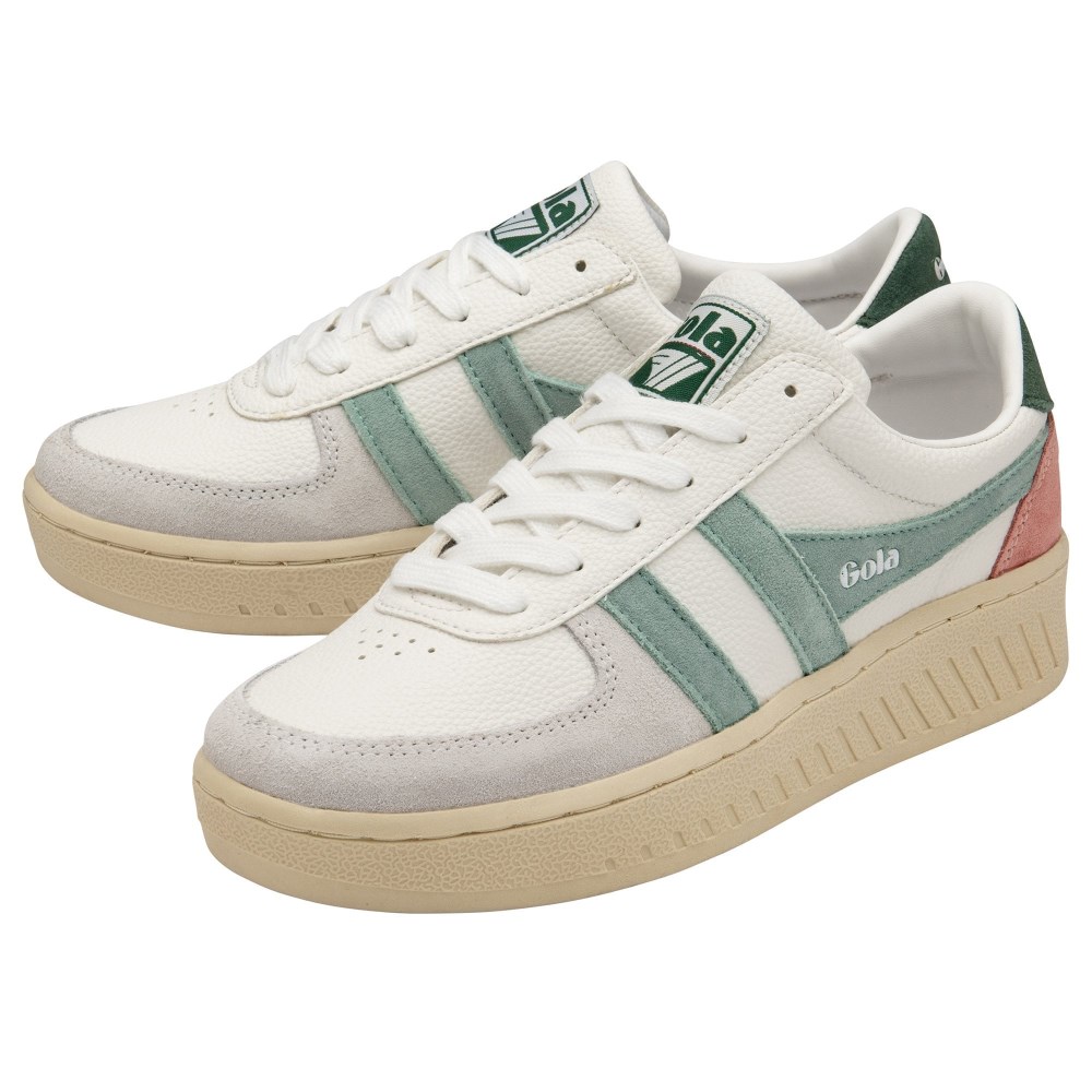 Gola Classics Women's Grandslam Trident Sneakers - White/Green Mist/Evergreen