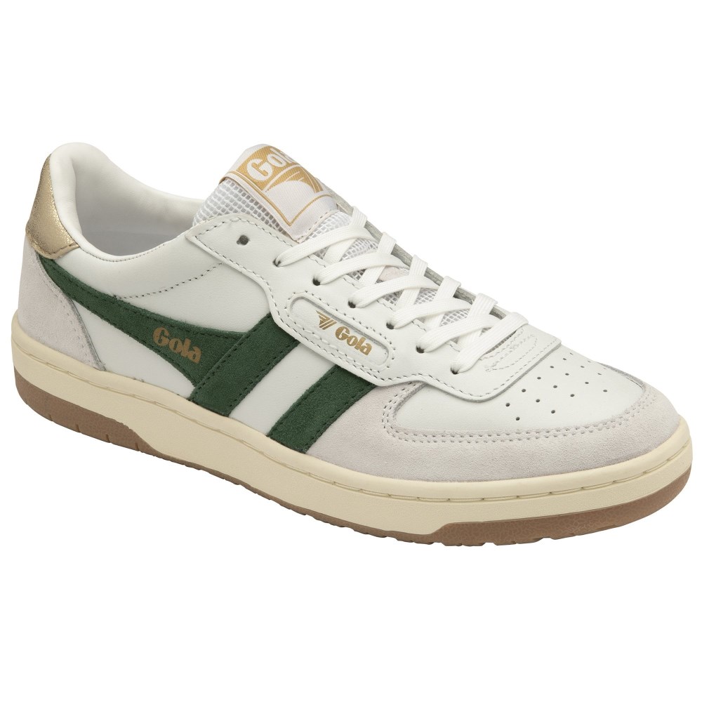 Gola Classics Women's Hawk Sneakers - White/Dark Green/Gold