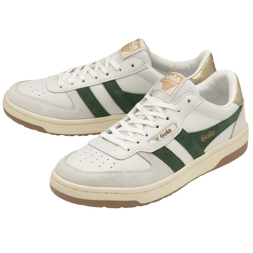 Gola Classics Women's Hawk Sneakers - White/Dark Green/Gold