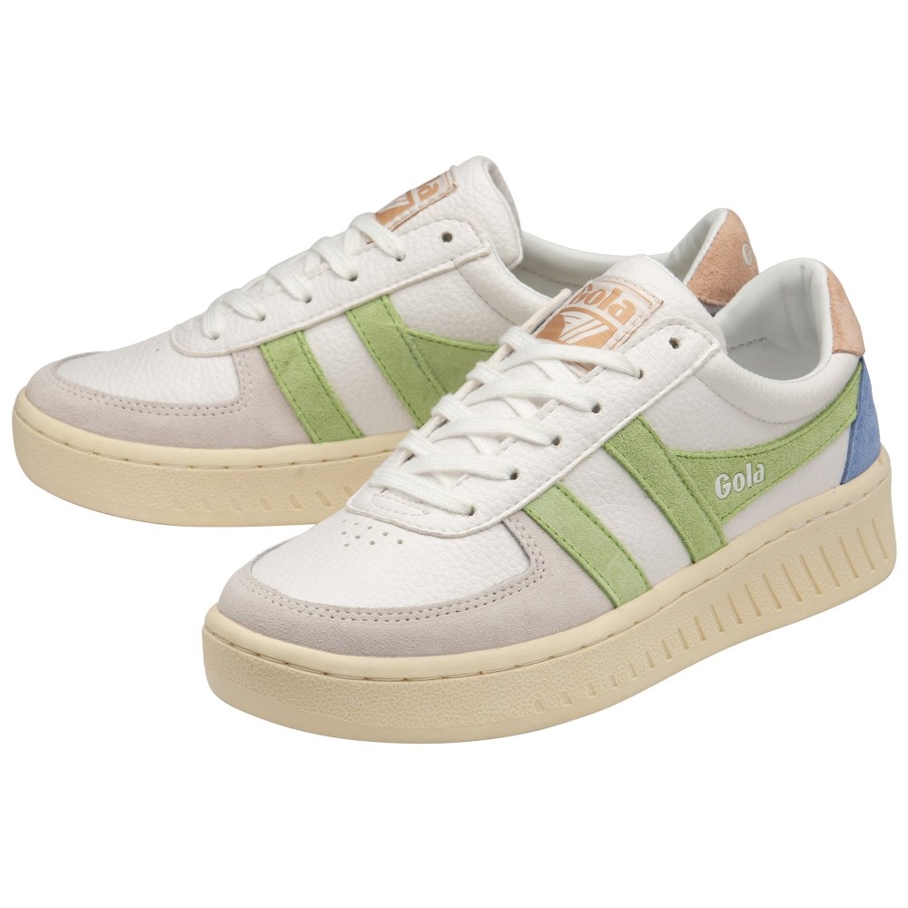 Gola Classics Women's Grandslam Trident Sneakers - White/Patina Green/Pearl Pink
