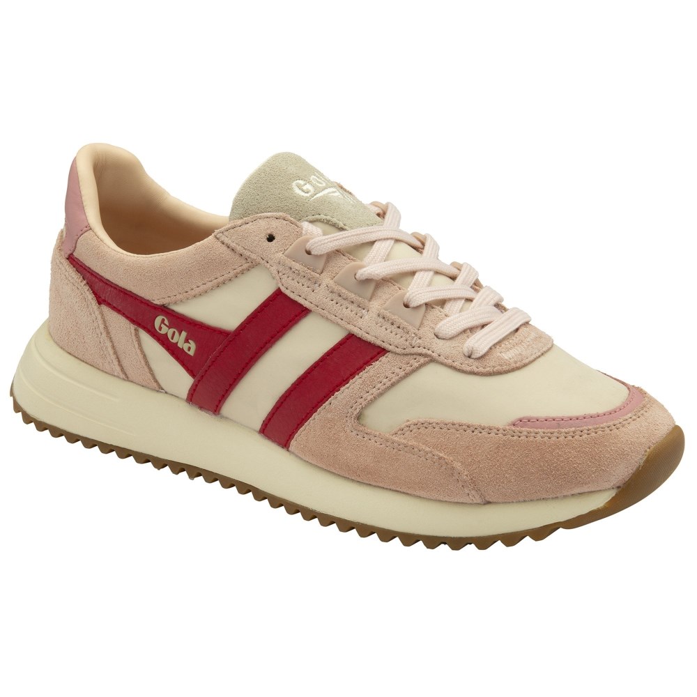 Gola Classics Women's Chicago Sneakers - Wheat/Pearl Pink/Deep Red