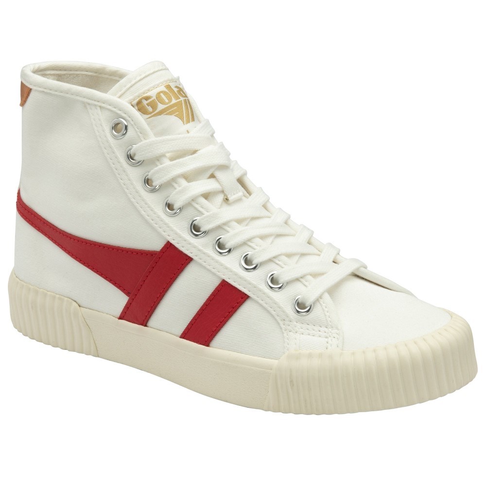 Vegan Gola Classics Women's Rally High Plimsoll Sneakers - Off White/Red/Apricot