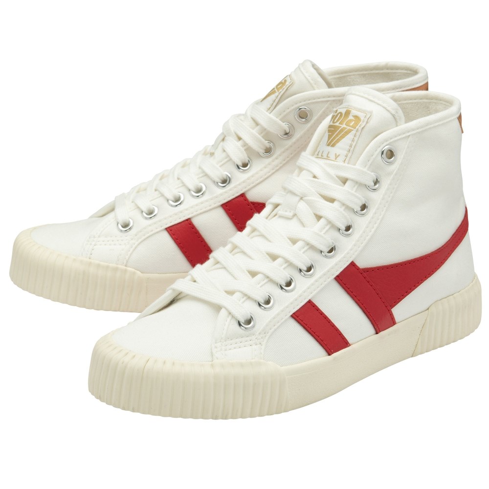 Vegan Gola Classics Women's Rally High Plimsoll Sneakers - Off White/Red/Apricot