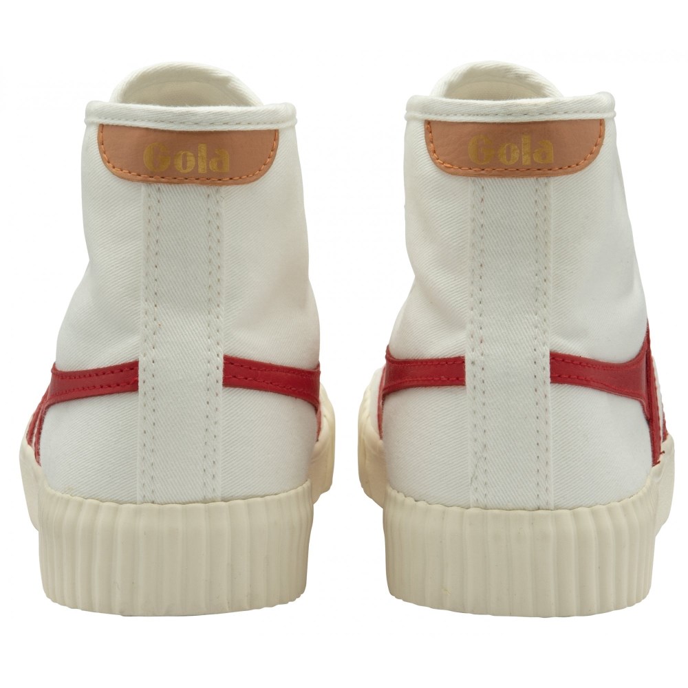 Vegan Gola Classics Women's Rally High Plimsoll Sneakers - Off White/Red/Apricot