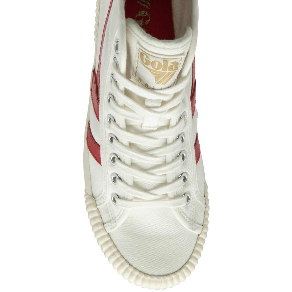 Vegan Gola Classics Women's Rally High Plimsoll Sneakers - Off White/Red/Apricot