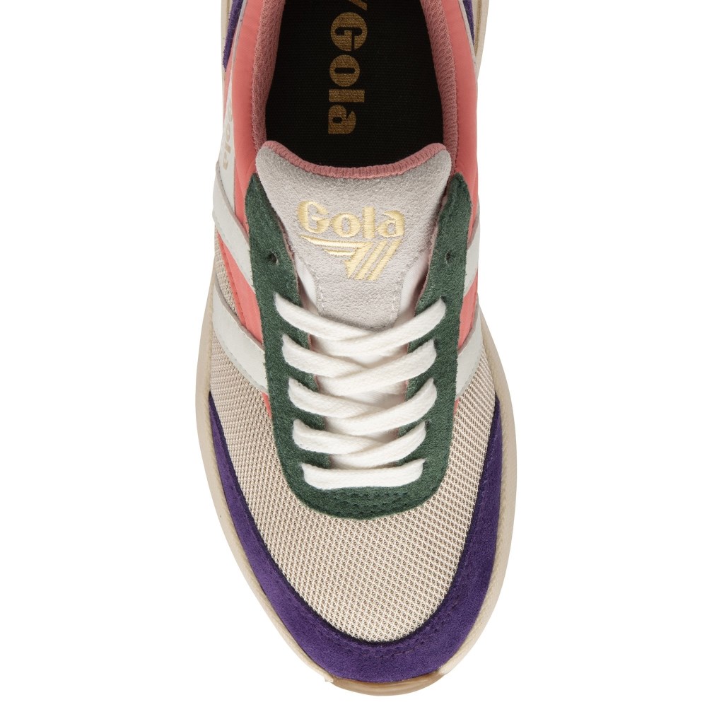 Gola Classics Women's Raven Sneakers - Wheat/Coral Pink/Royal Purple