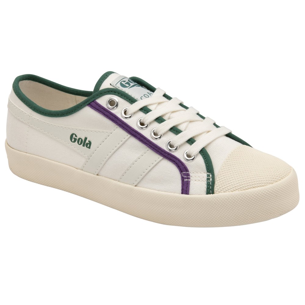 Vegan Gola Classics Women's Coaster Smash - Off White/Dark Green/Purple