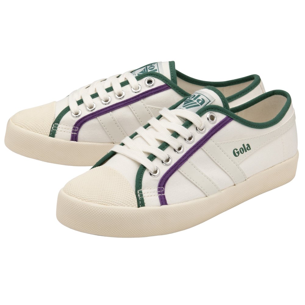 Vegan Gola Classics Women's Coaster Smash - Off White/Dark Green/Purple
