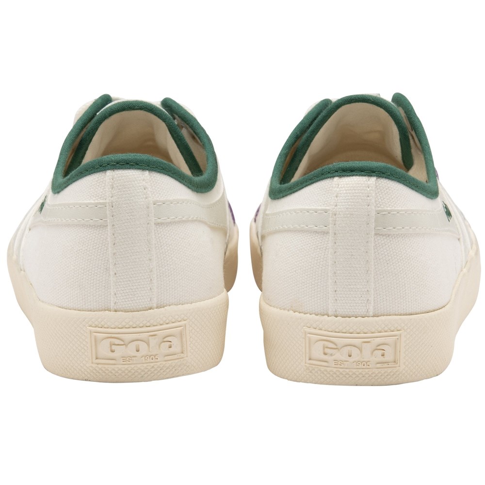 Vegan Gola Classics Women's Coaster Smash - Off White/Dark Green/Purple