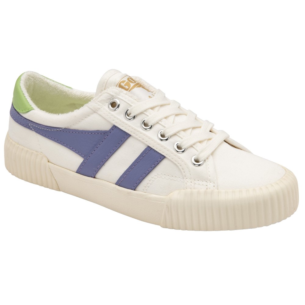 Vegan Gola Classics Women's Rally Plimsoll Sneakers - Off White/Lavender/Patina Green