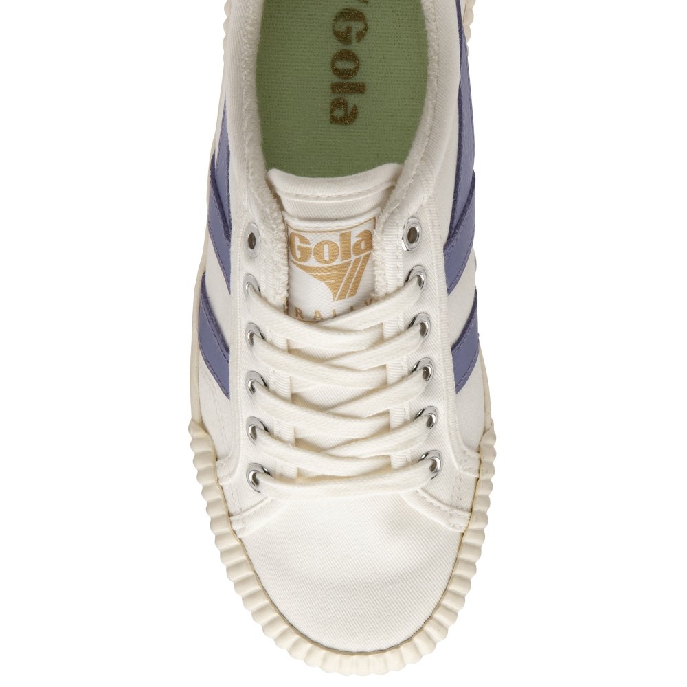 Vegan Gola Classics Women's Rally Plimsoll Sneakers - Off White/Lavender/Patina Green