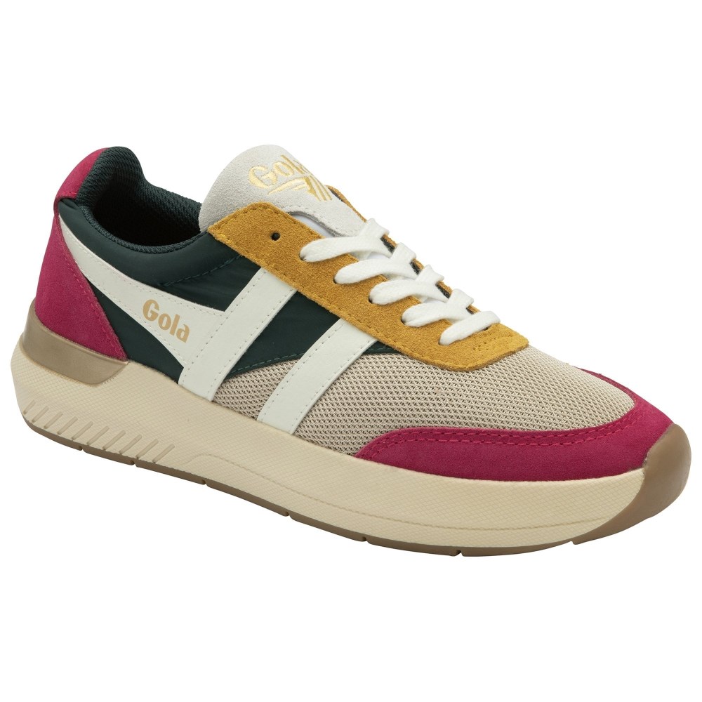 Gola Classics Women's Raven Sneakers - Wheat/Evergreen/Fuchsia
