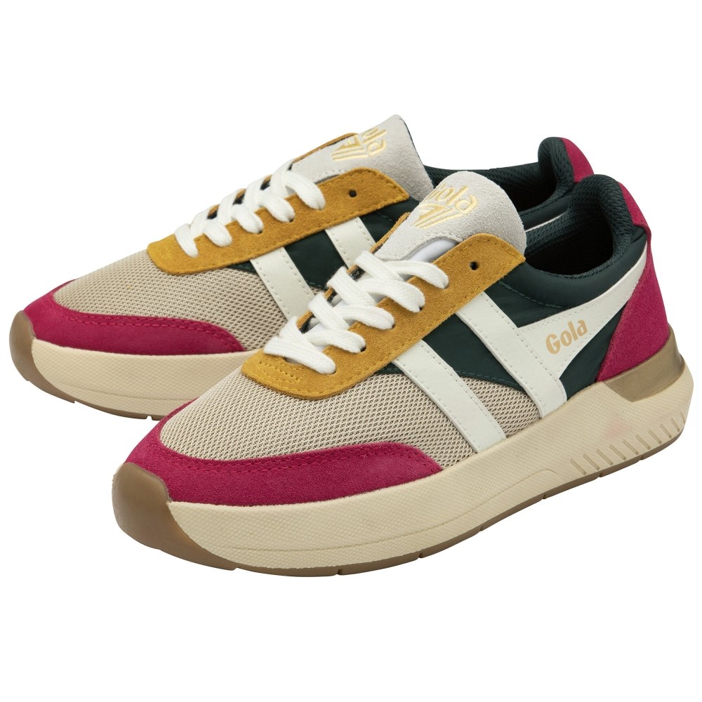 Gola Classics Women's Raven Sneakers - Wheat/Evergreen/Fuchsia