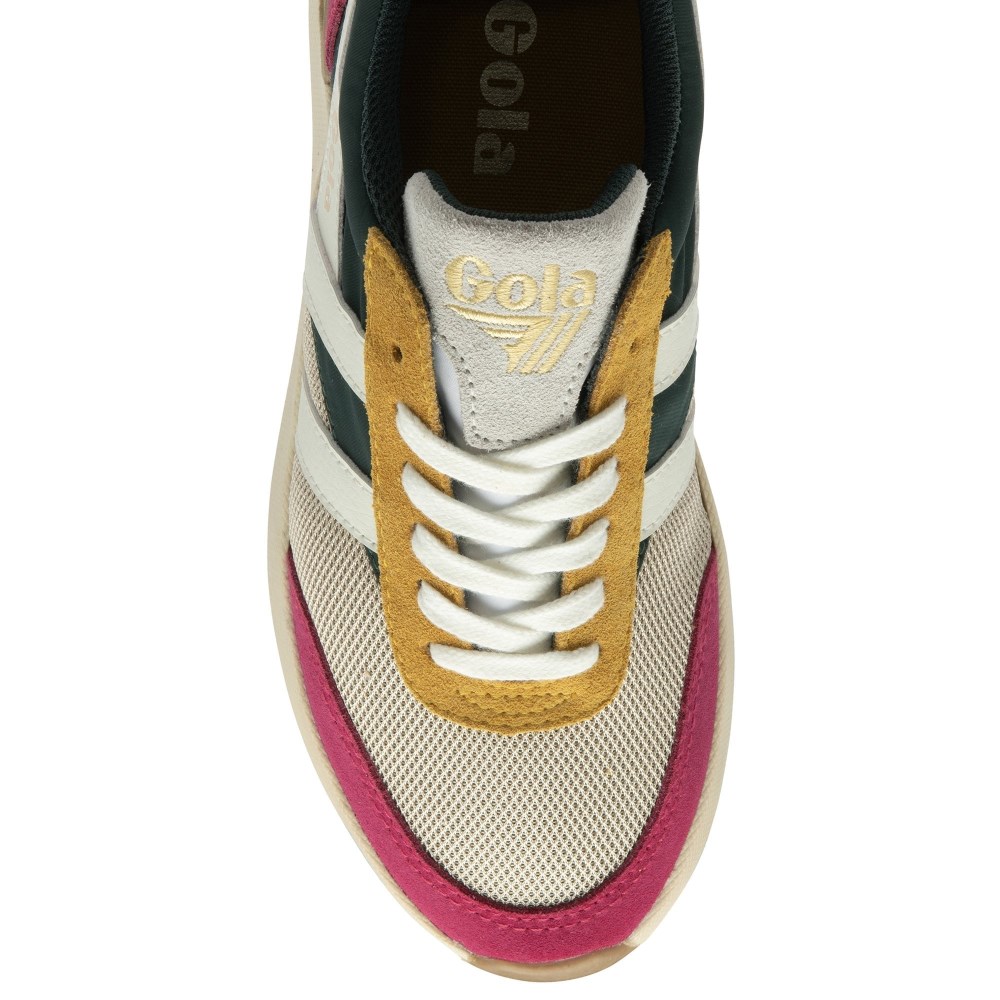 Gola Classics Women's Raven Sneakers - Wheat/Evergreen/Fuchsia