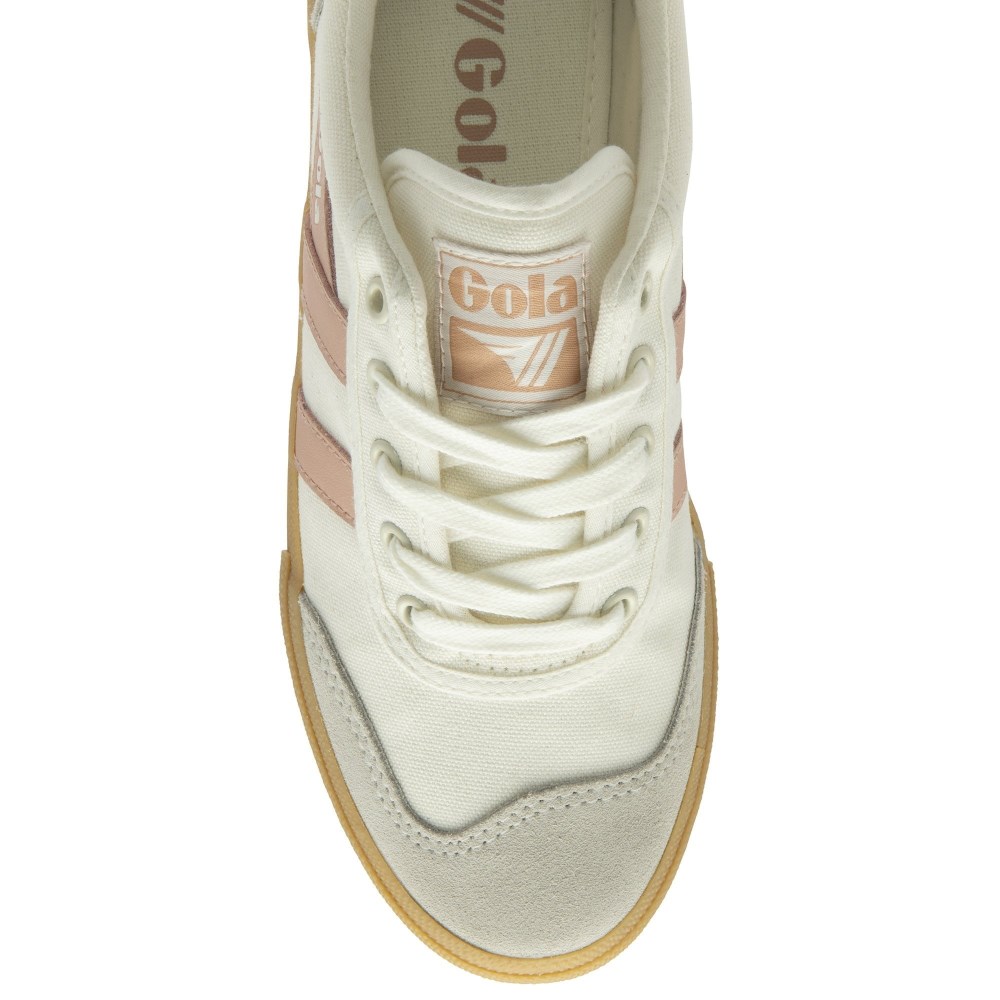 Gola Classics Women's Badminton Plimsoll Sneakers - Off White/Pearl Pink/Gum