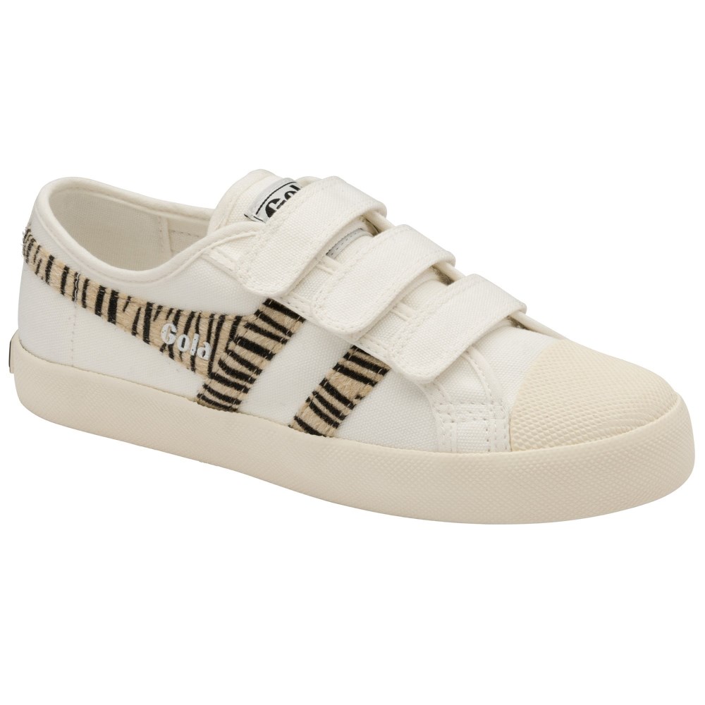 Vegan Gola Classics Women's Coaster Safari Strap Sneakers - Off White/Zebra