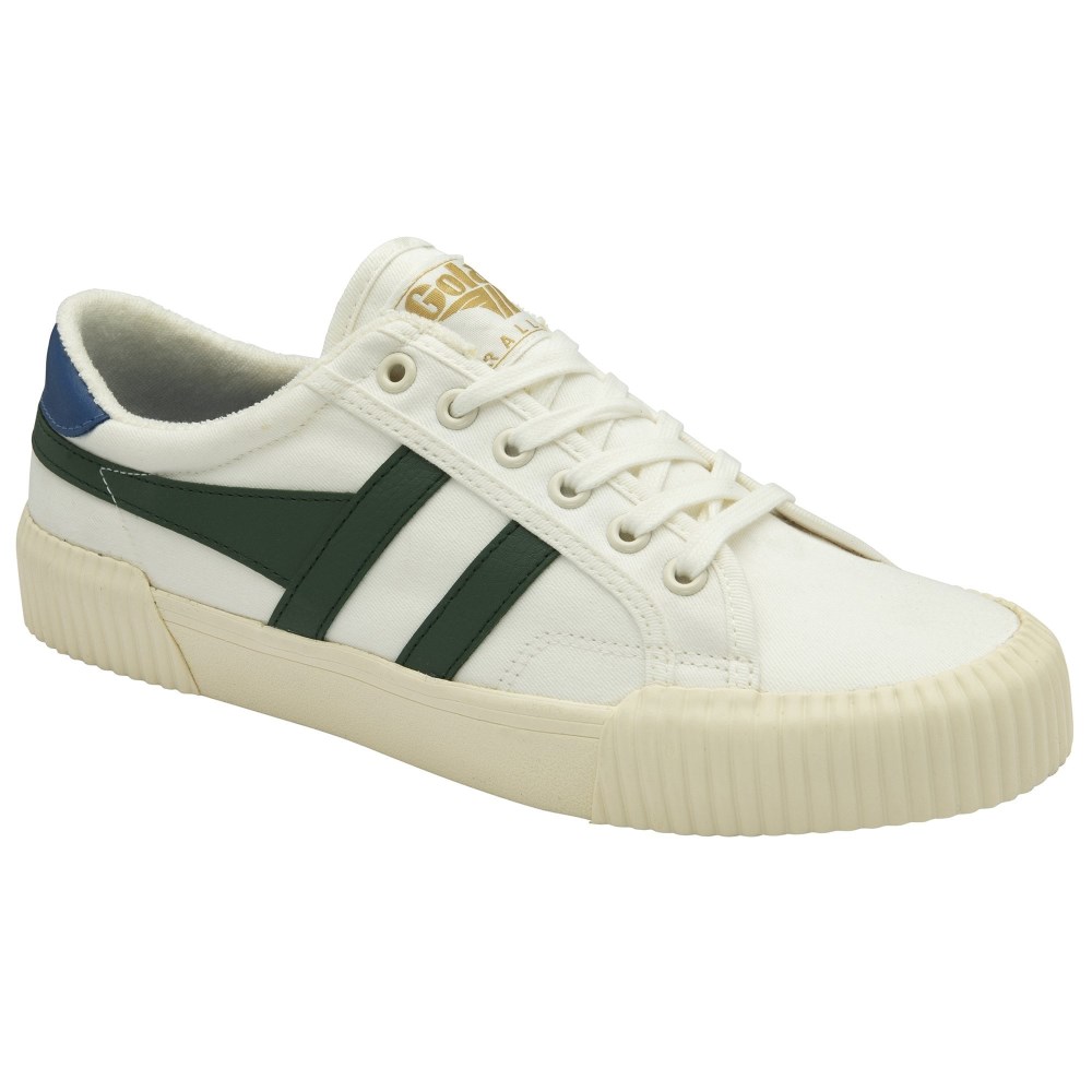 Vegan Gola Classics Men's Rally Plimsoll Sneakers - Off White/Evergreen/Marine Blue