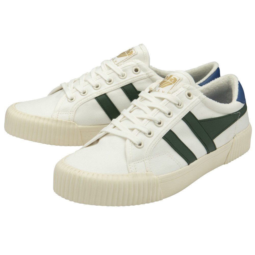 Vegan Gola Classics Men's Rally Plimsoll Sneakers - Off White/Evergreen/Marine Blue