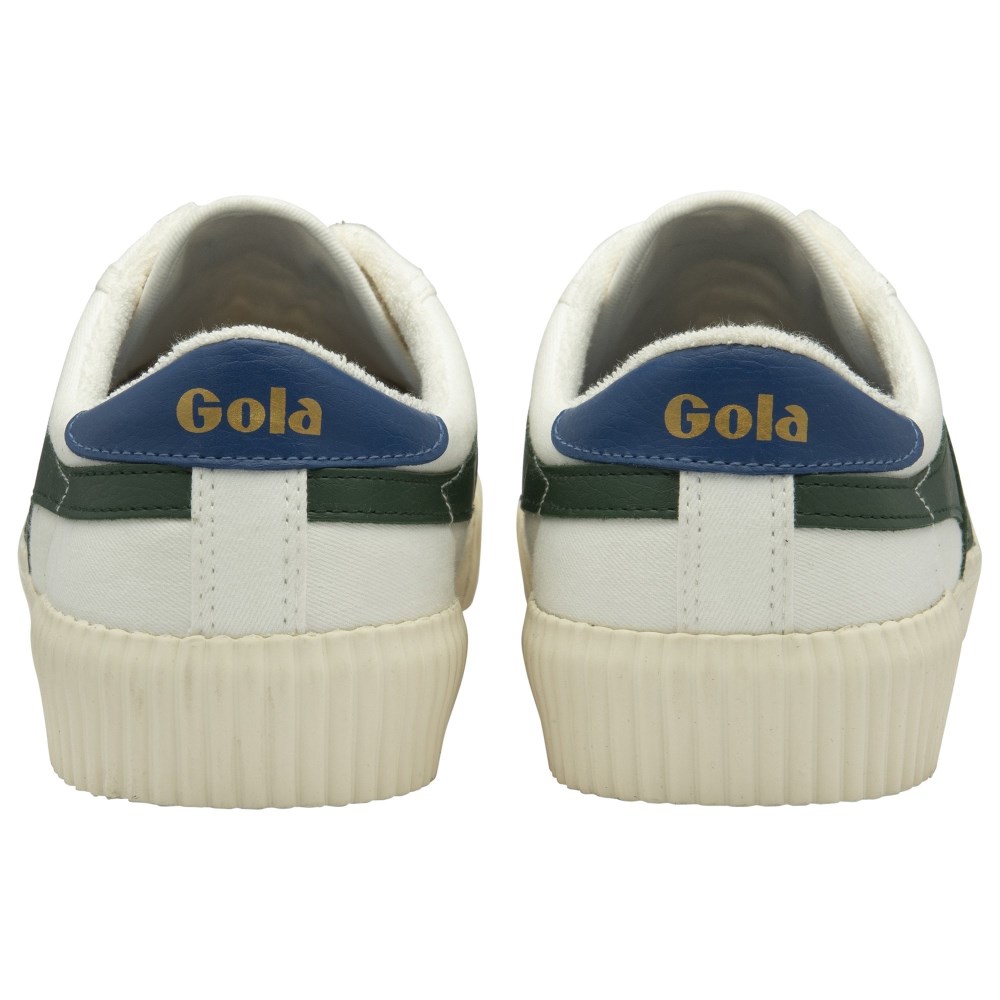 Vegan Gola Classics Men's Rally Plimsoll Sneakers - Off White/Evergreen/Marine Blue