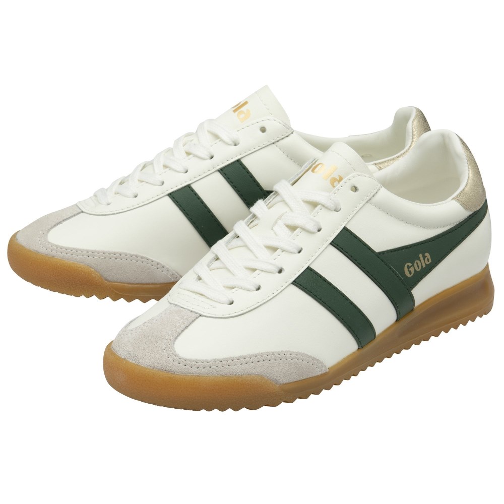Gola Classics Women's Torpedo Leather Sneakers - Off White/Evergreen/Gold