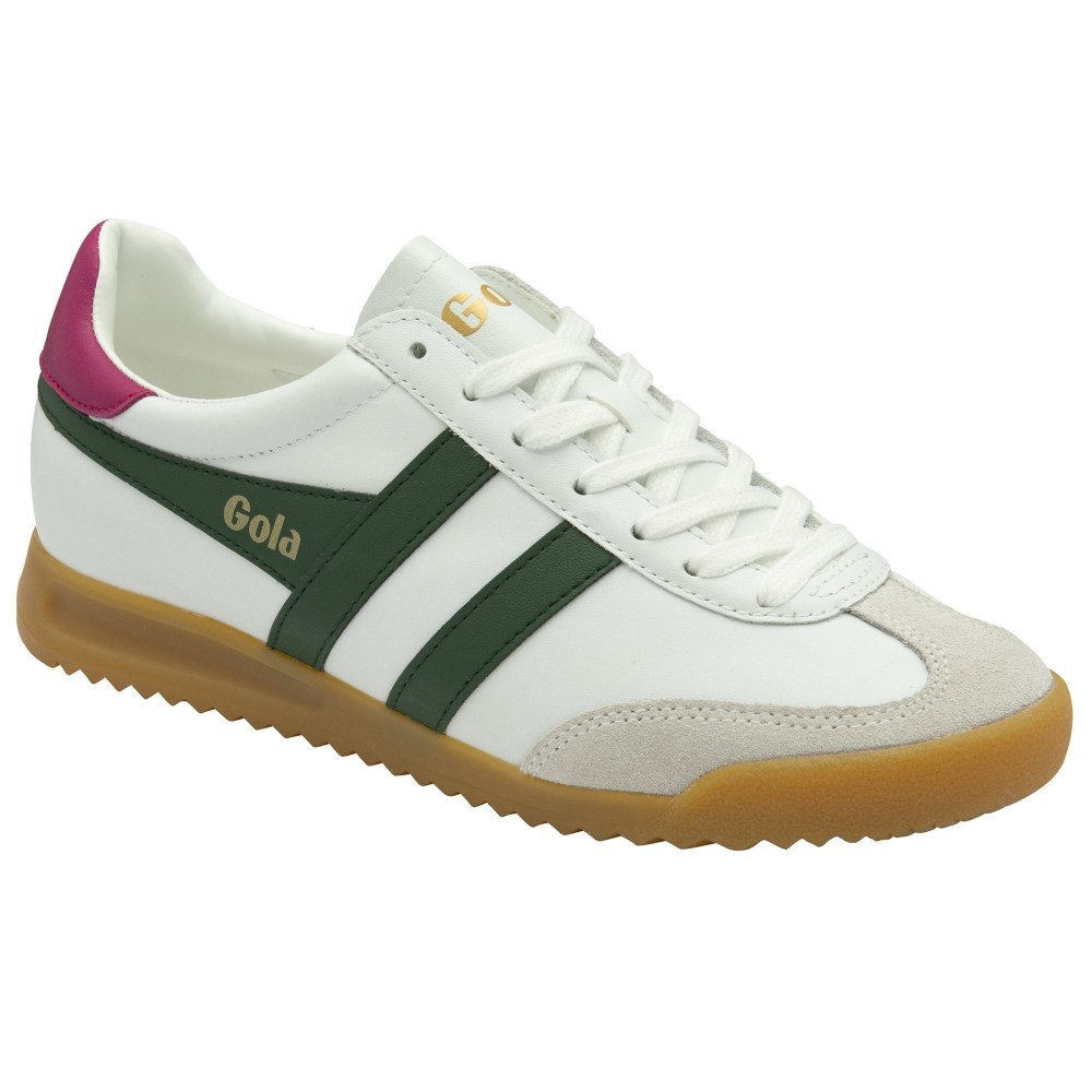 Gola Classics Women's Torpedo Leather Sneakers - White/Evergreen/Fuchsia