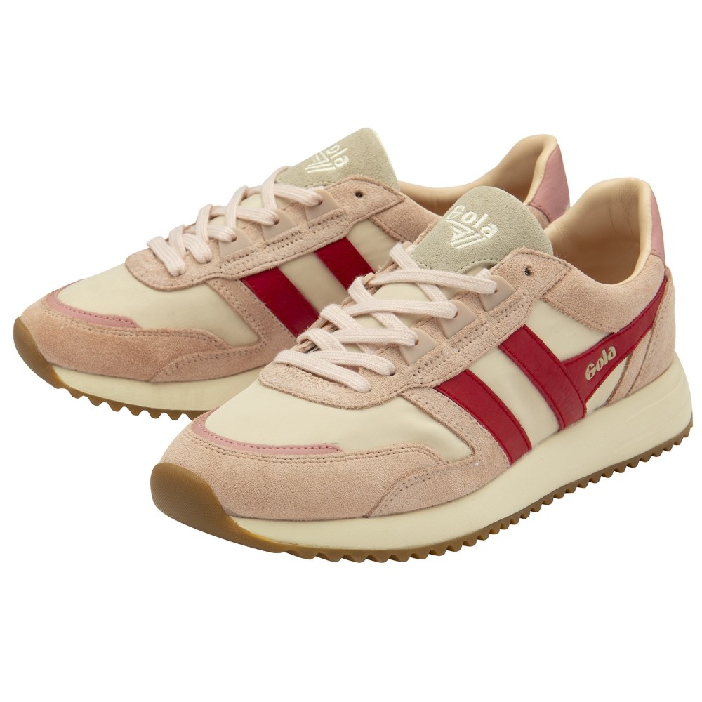Gola Classics Women's Chicago Sneakers - Wheat/Pearl Pink/Deep Red