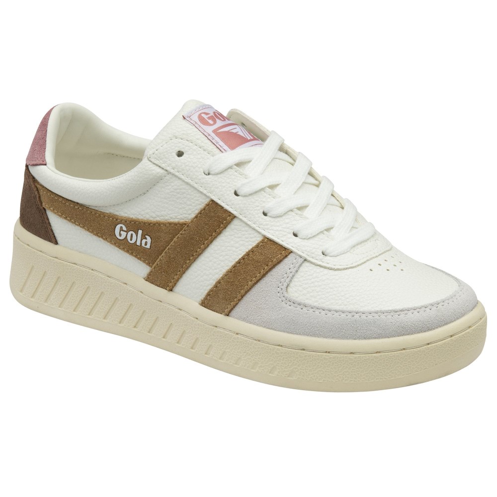 Gola Classics Women's Grandslam Trident Sneakers - White/Brown Sugar/Dusty Rose