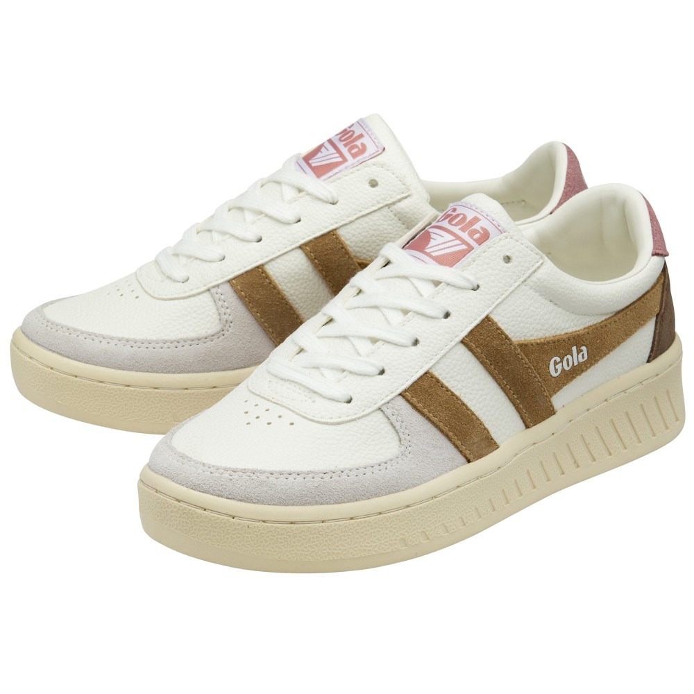Gola Classics Women's Grandslam Trident Sneakers - White/Brown Sugar/Dusty Rose