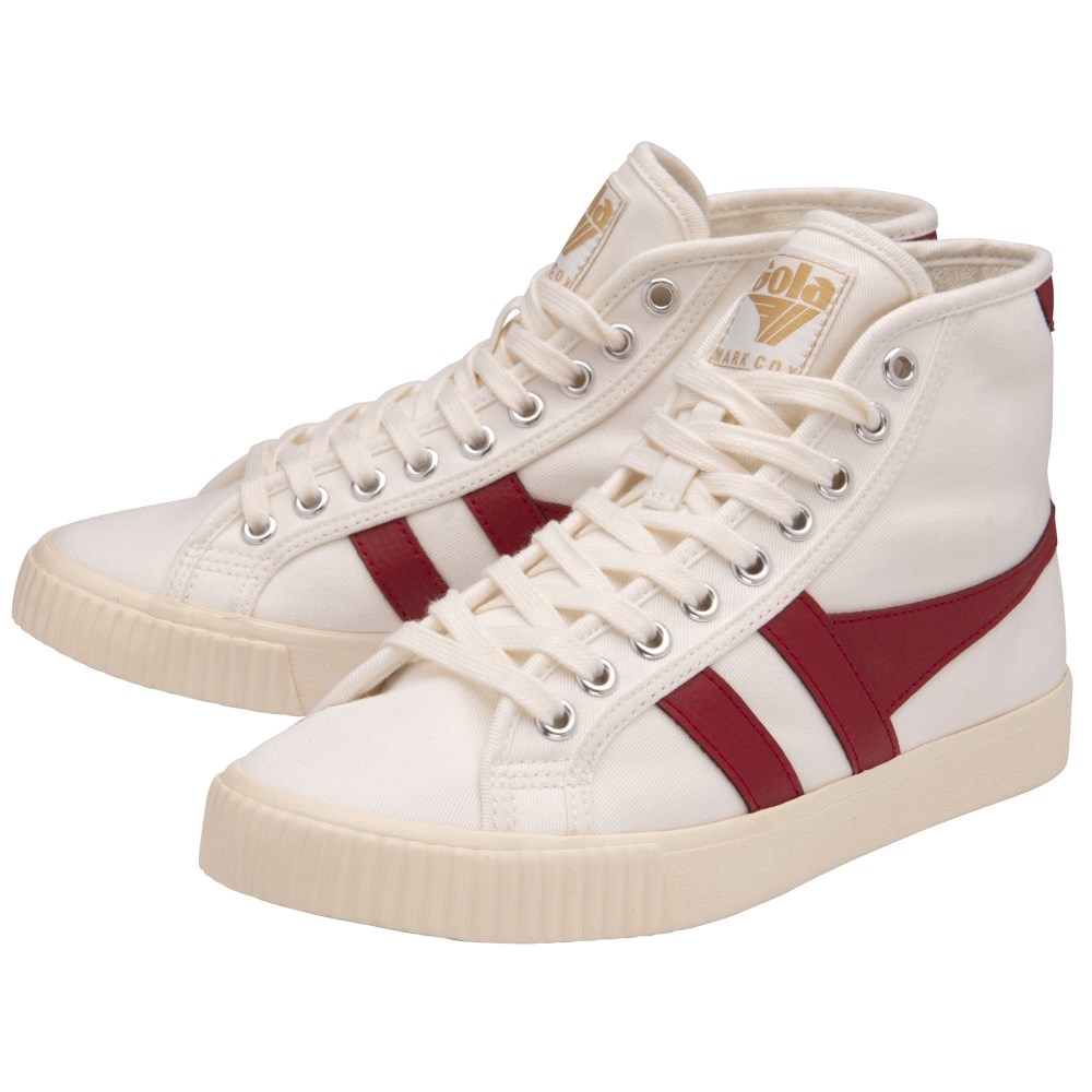 Vegan Gola Classics Women's Tennis Mark Cox High Sneakers - Off White/Deep Red